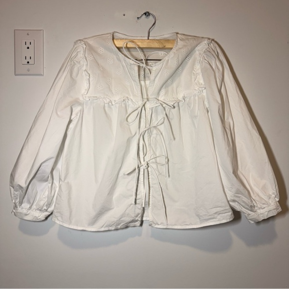 Storia Cotton White Tie-Front Blouse size S